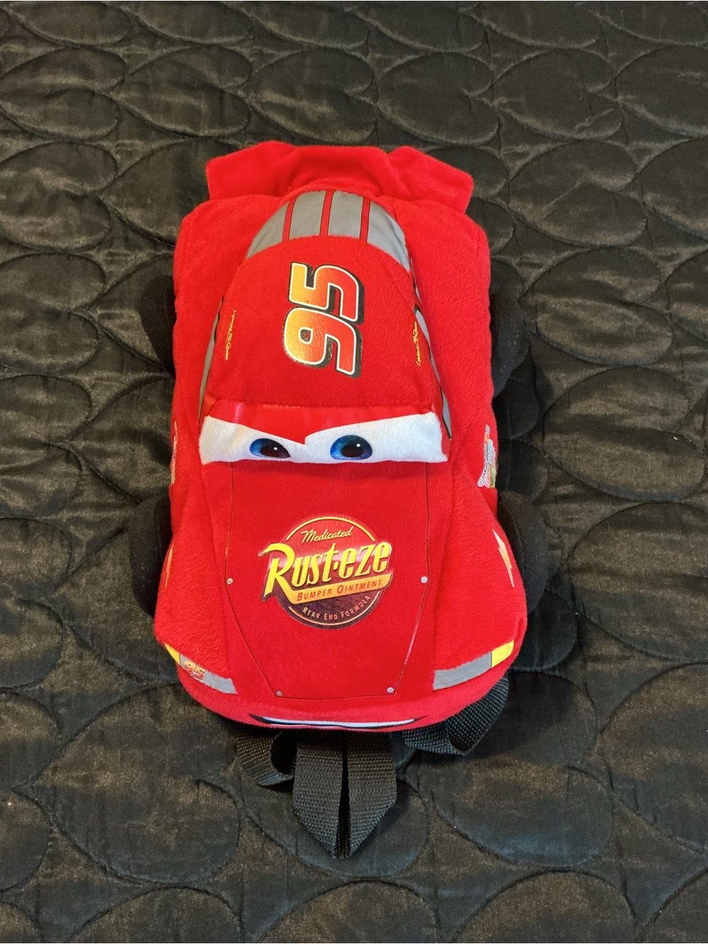 Kids Red Lightning Race Car Plush Backpack -